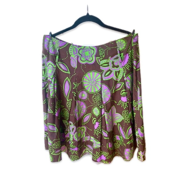 100% Cotton Bandolino A-line Skirt with Pleats Brown and Purple Green Size 12 - Picture 1 of 14